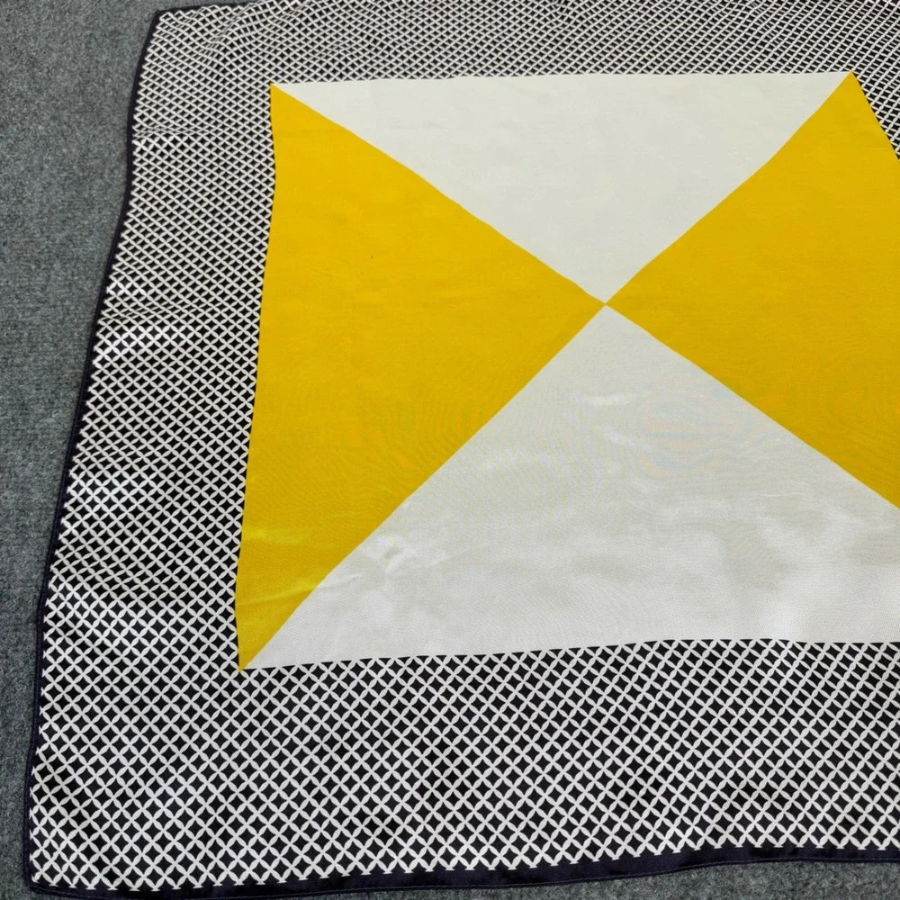 Vintage Geometric Colorblock Square Scarf Yellow White Black Lattice Border 24